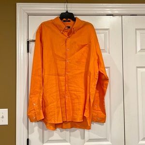 Men’s Alan Flusser brand orange linen shirt. Only worn a few times. Size XL.